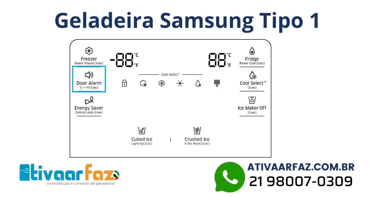 Botão para ativar e desativar alarme de geladeira Samsung Tipo 1