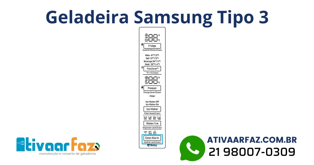 Botão para ativar e desativar alarme de geladeira Samsung Tipo 3